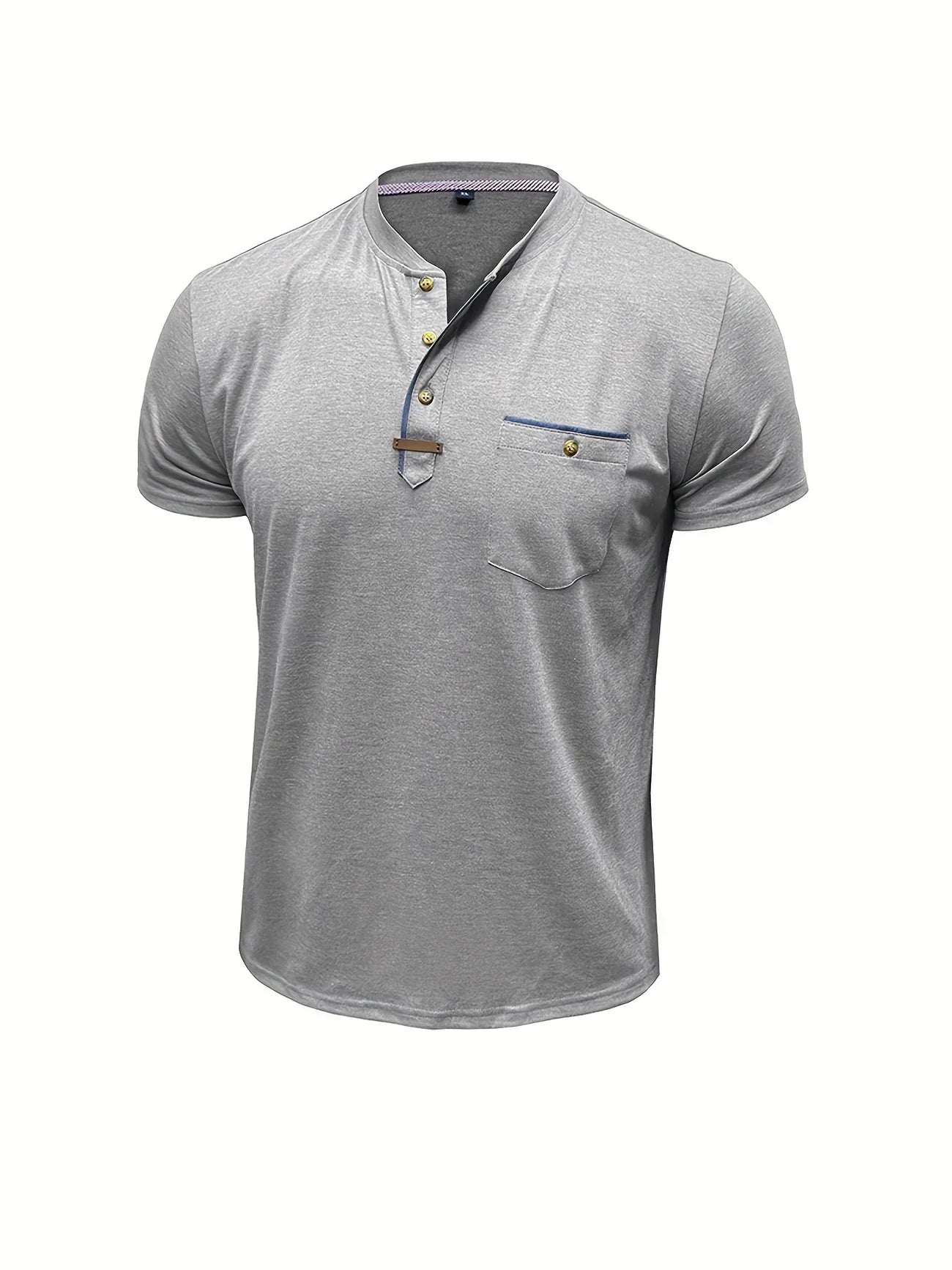 T-shirt elegante con colletto rotondo e tasca