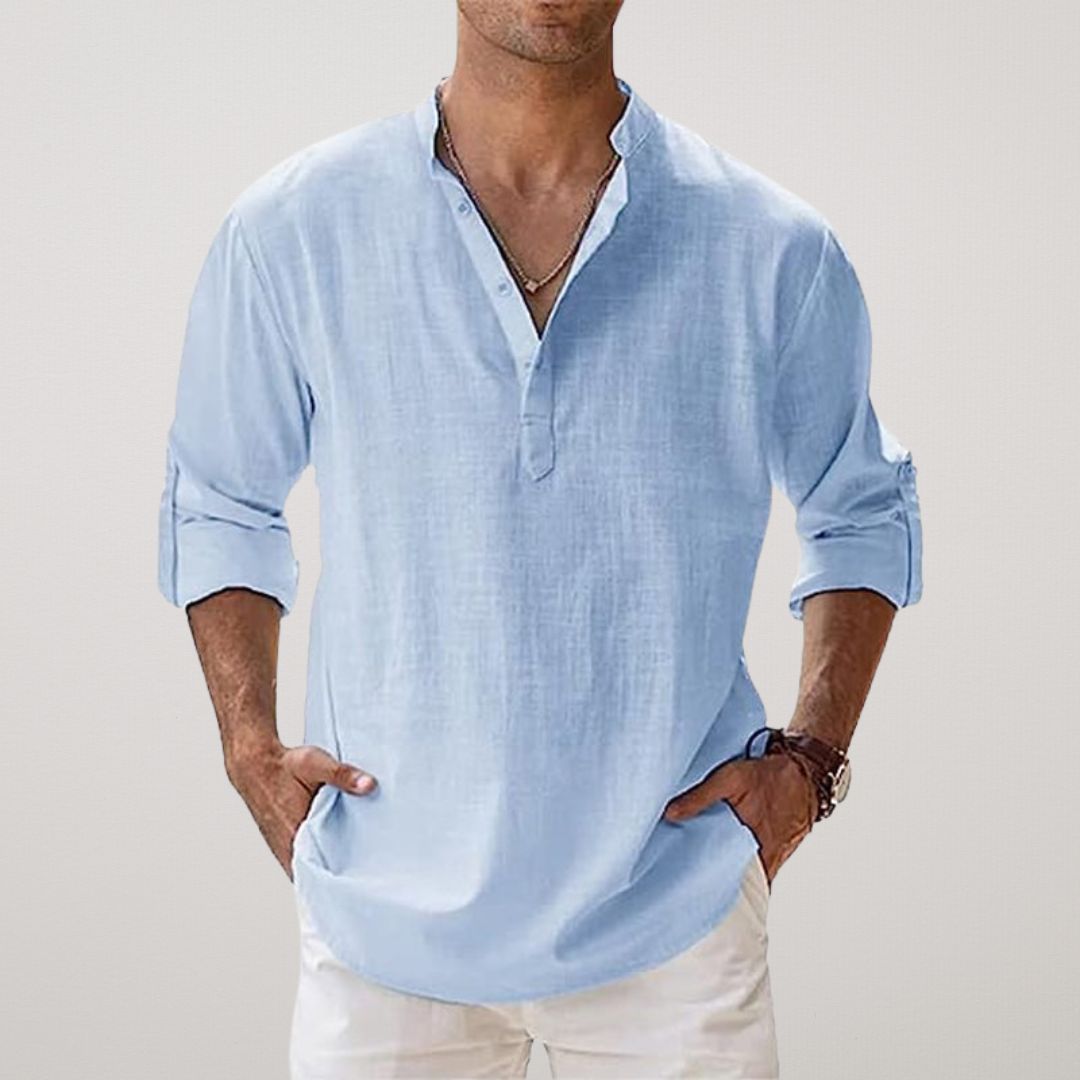 Camicia Henley in cotone effetto lino