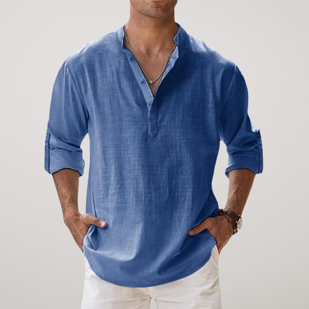 Camicia Henley in cotone effetto lino