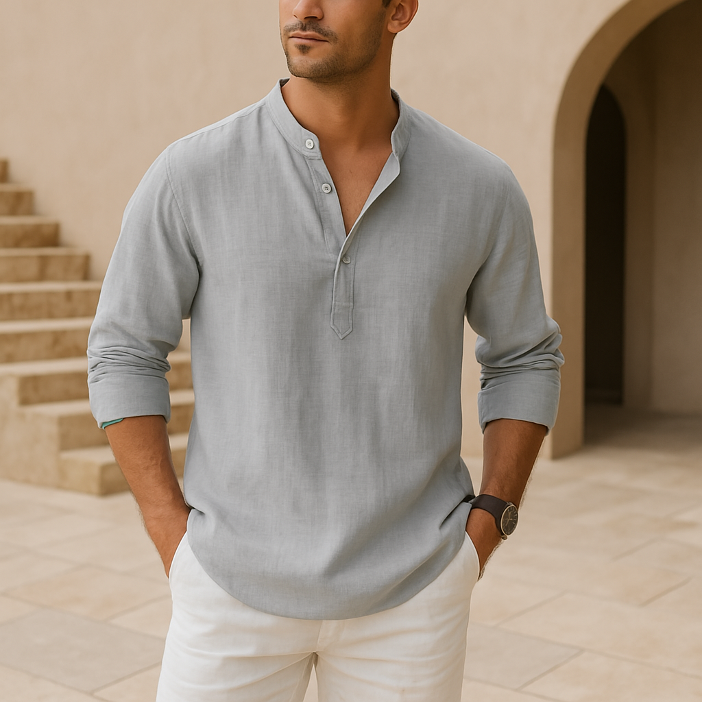 Camicia Henley in cotone effetto lino