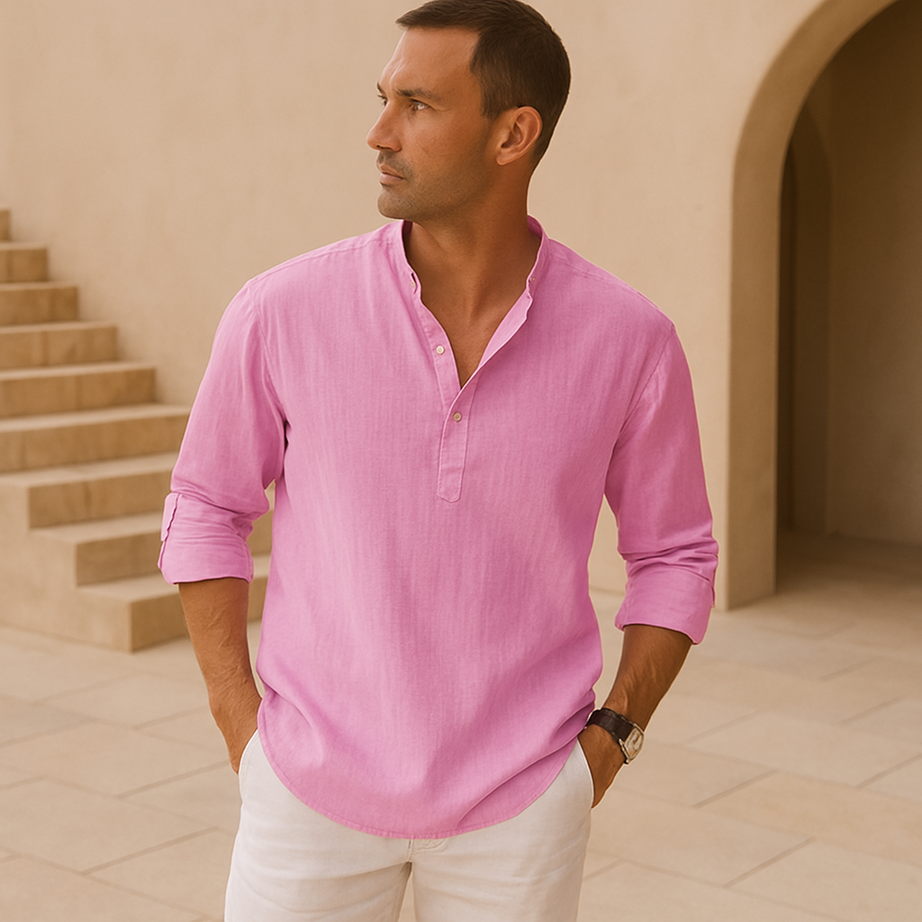 Camicia Henley in cotone effetto lino
