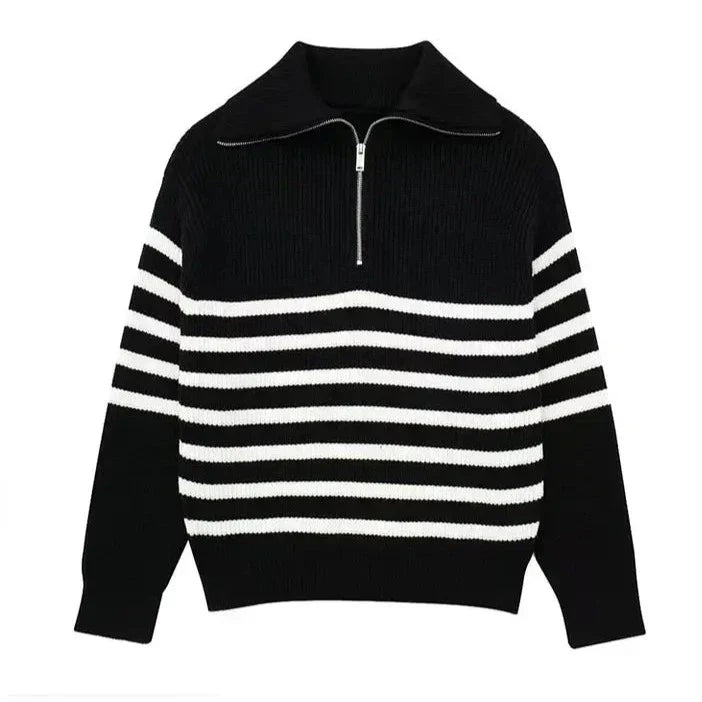 Maglione a righe con zip