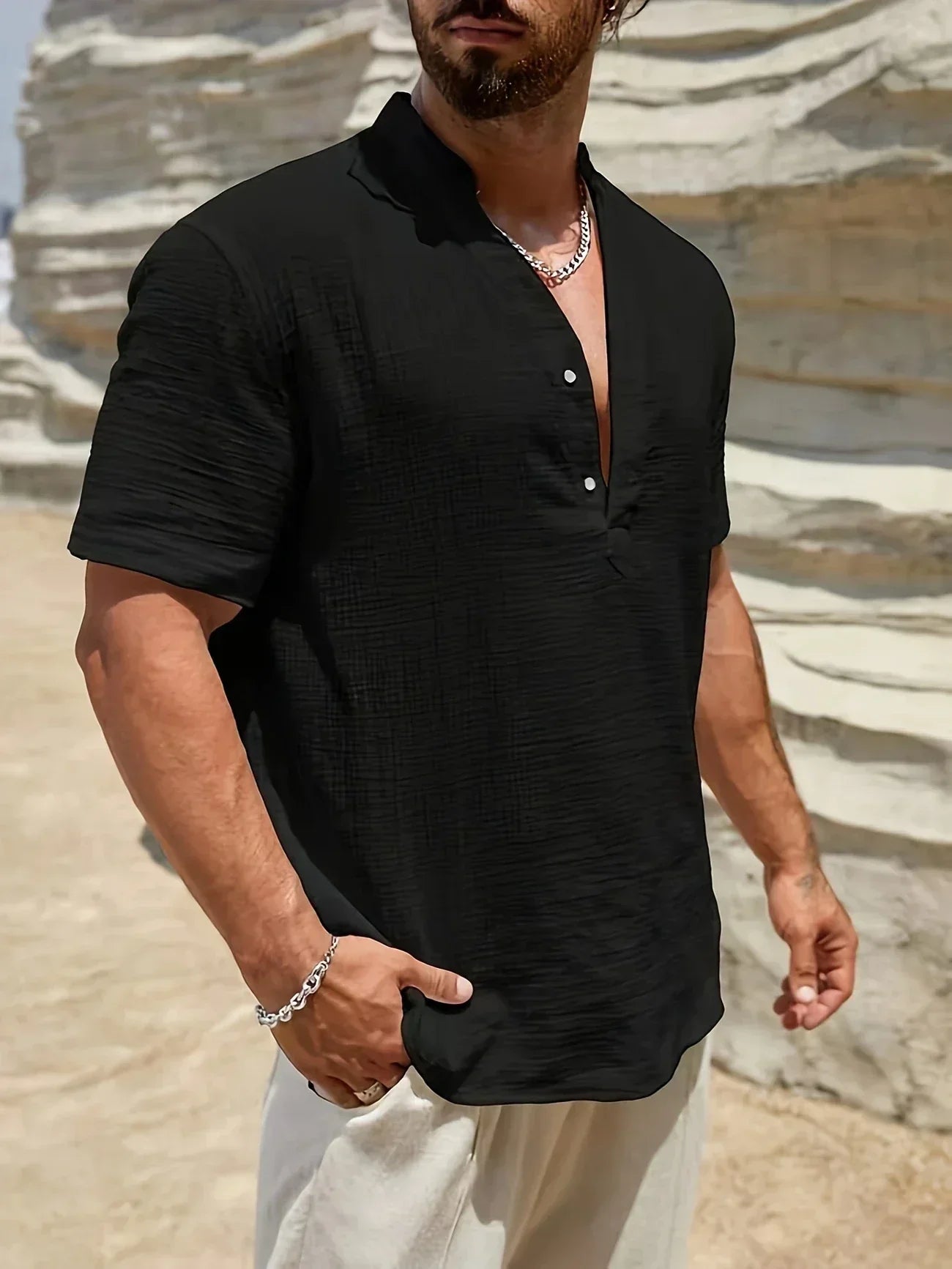 Camicia estiva elegante con collo alto