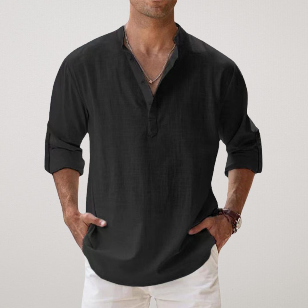 Camicia Henley in cotone effetto lino