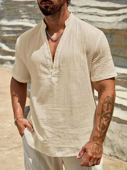 Camicia estiva elegante con collo alto