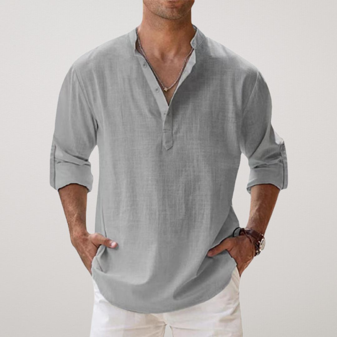 Camicia Henley in cotone effetto lino