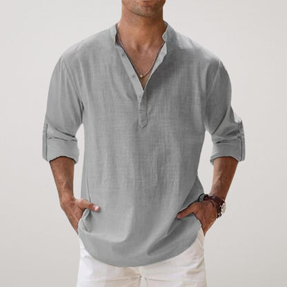 Camicia Henley in cotone effetto lino