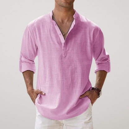 Camicia Henley in cotone effetto lino