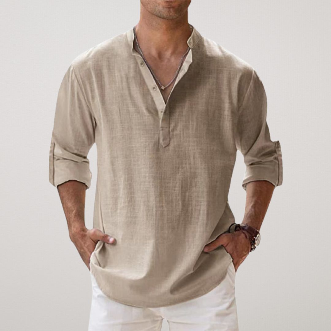 Camicia Henley in cotone effetto lino
