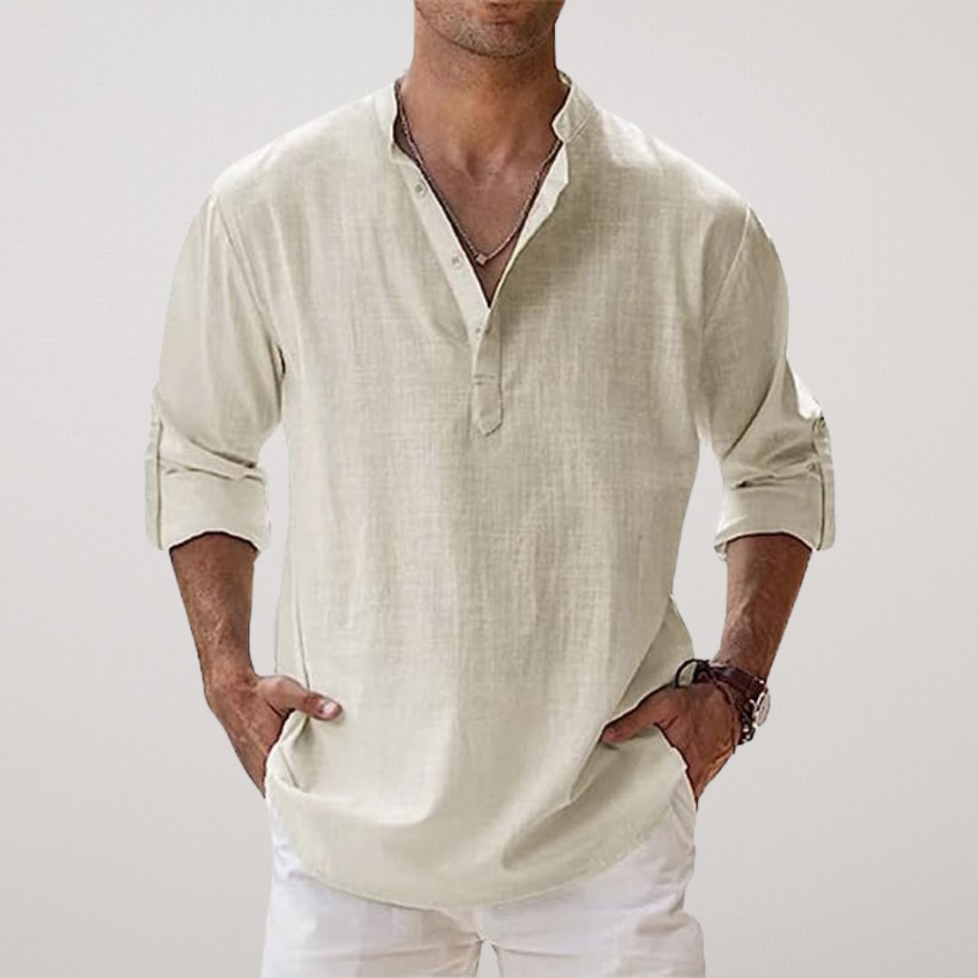Camicia Henley in cotone effetto lino