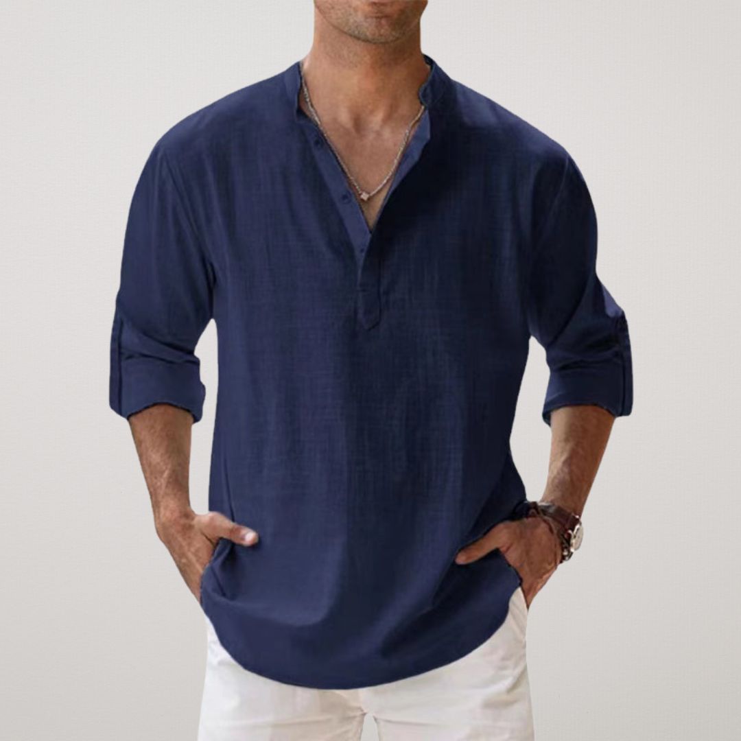 Camicia Henley in cotone effetto lino