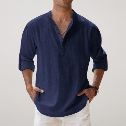 Camicia Henley in cotone effetto lino