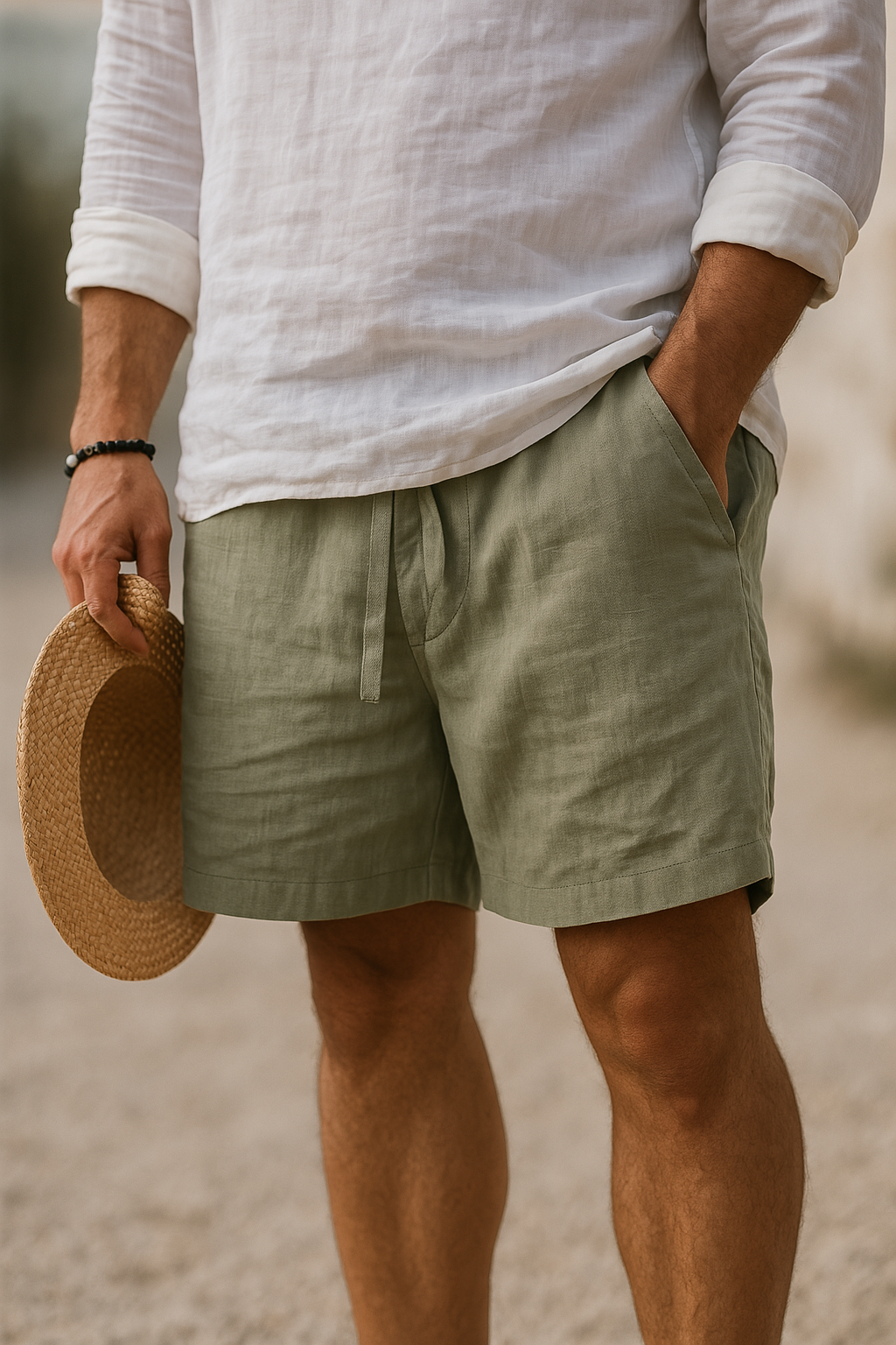 Pantaloni corti eleganti in lino con vita elastica