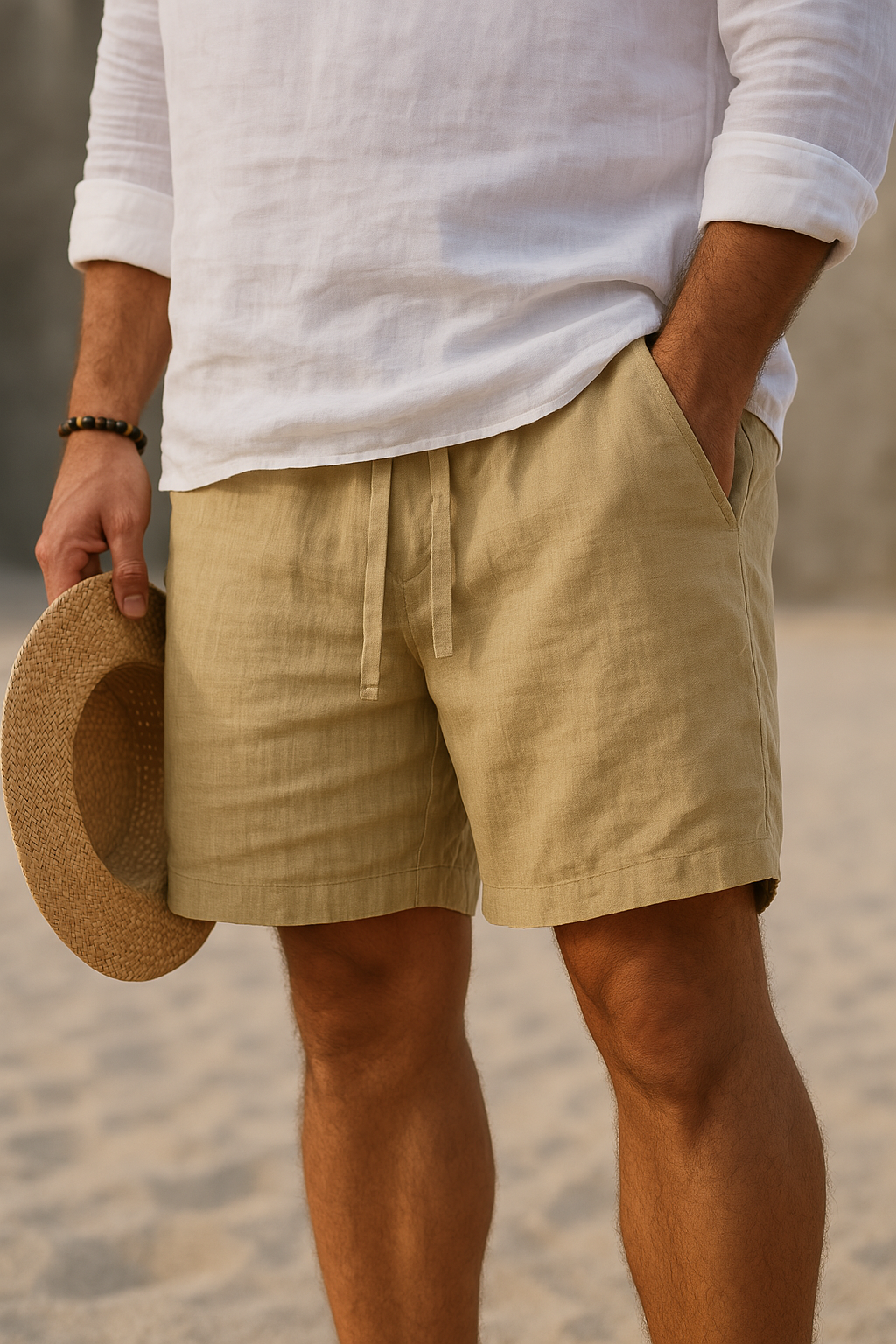 Pantaloni corti eleganti in lino con vita elastica