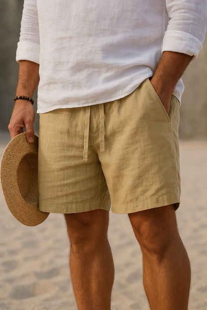 Pantaloni corti eleganti in lino con vita elastica