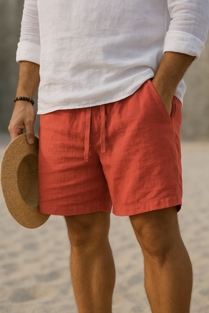 Pantaloni corti eleganti in lino con vita elastica