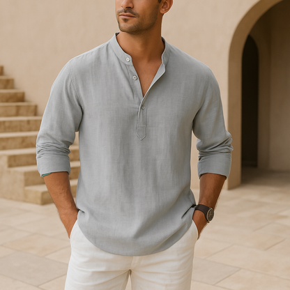 Camicia Henley in cotone effetto lino
