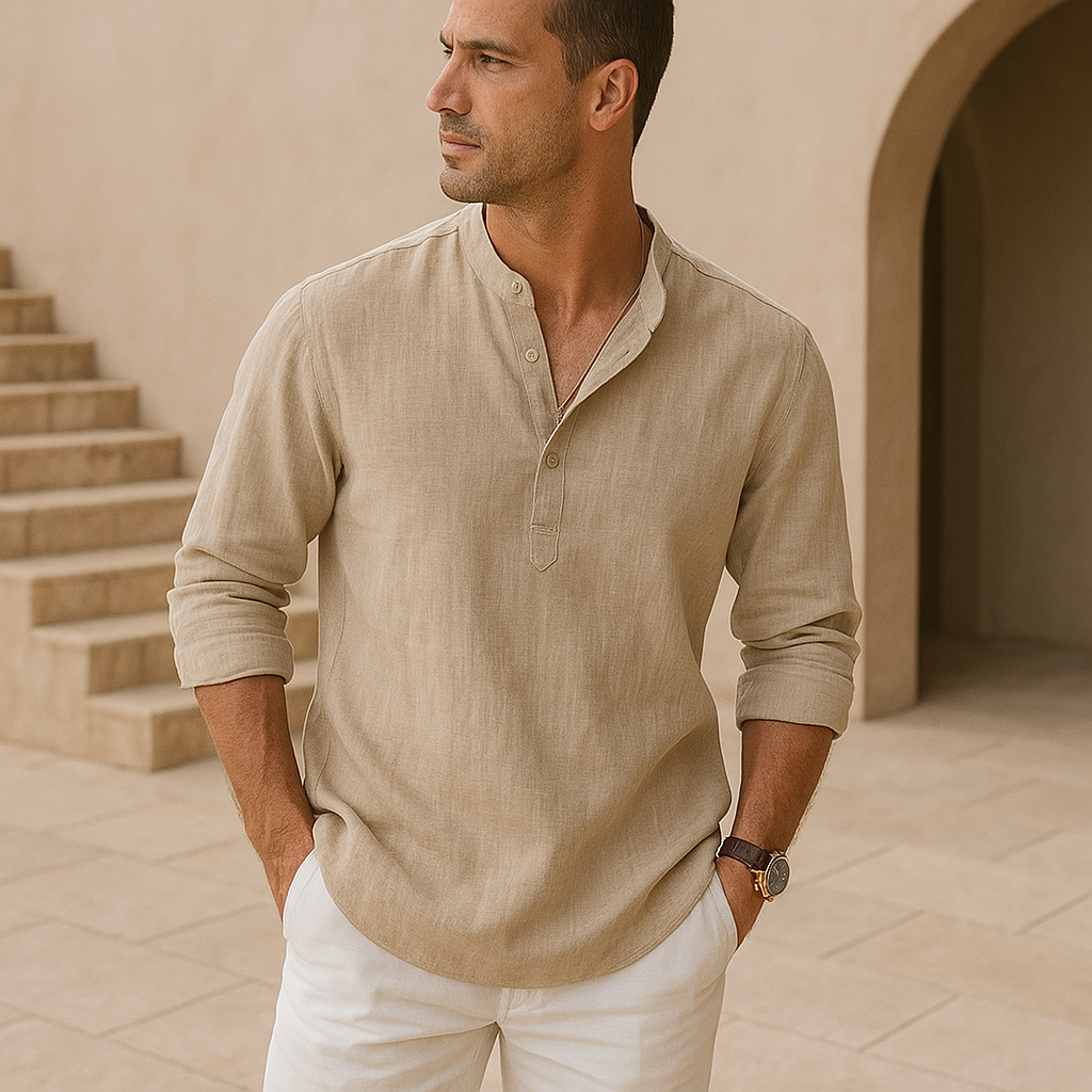 Camicia Henley in cotone effetto lino