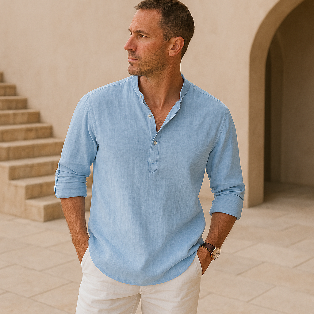 Camicia Henley in cotone effetto lino