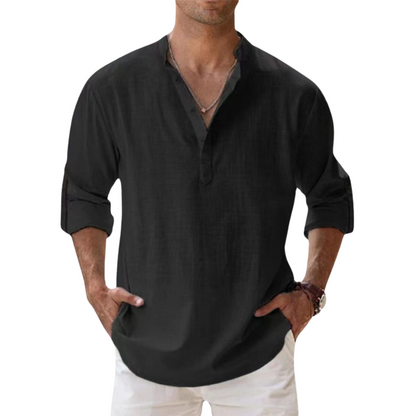Camicia Henley in cotone effetto lino