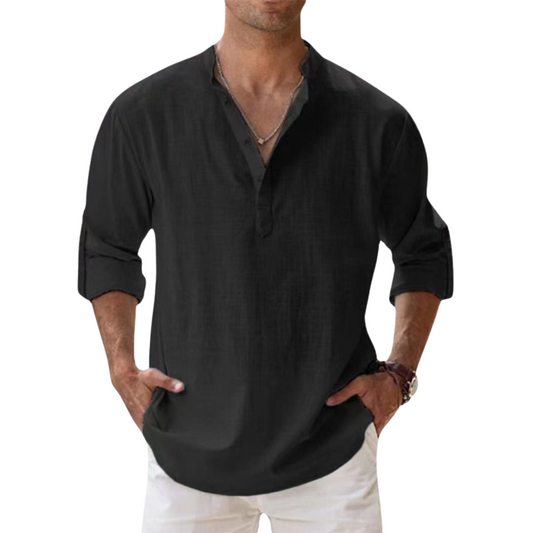 Camicia Henley in cotone effetto lino